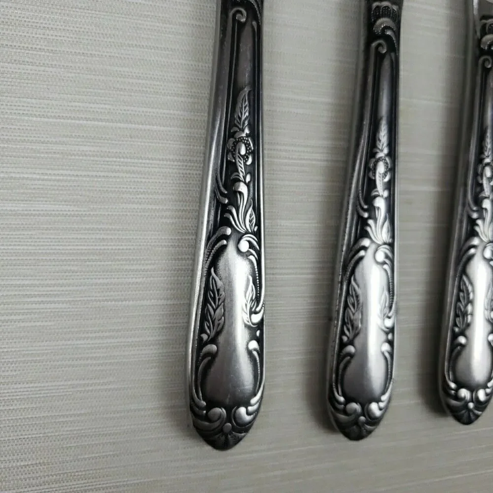 Amefa Dinner Knives Stainless Holland AFS1 4 Pcs Scroll Leaf Flatware Silverware